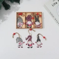 Detailed view of colorful wooden Christmas gnome ornaments with hanging ropes and storage box - 9PCS Wooden Ornaments HB1582-C