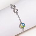 Silbernes Infinity-Armband mit blau-gelbem Volleyball-Anhänger und Kristallakzenten - Silber Volleyball (16+5cm)