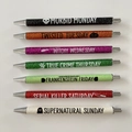 Set of 7 multi-color Halloween glitter pens with daily themes on white background - Halloween Theme 7-Piece Set