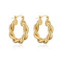 Twisted gold hoop earrings in 18K plated finish with a high-shine mirror reflection - Twisted Braid Hoop Style (CE00253YS)