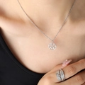 Conjunto de acero plateado con colgante Doble Felicidad y anillo de pluma ajustable mujer - Color Acero