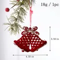 Christmas tree ornament with red velvet double bells and a silver glitter bow decoration - Wine Red Flocking Double Bells