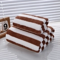 Brown and white striped coral fleece towel set with soft thickened texture - 35*75cm Raw Edge Towel / Coffee