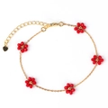 Titanium steel braided bracelet with red crystal flowers and gold heart charm detail - Bracelet / Red Flower