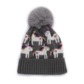 Graue Strickmütze für Kinder mit Einhornmuster und großem Kunstfell-Bommel für den Winter - 50-52CM / Grau