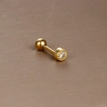 Detailed view of a gold-plated stainless steel barbell earring with a zircon stone setting - Gold White Zirconia (Round Stone)