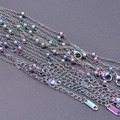 Rainbow plated 1.6mm stainless steel beaded O-chain necklace with lobster clasp - Colorful