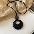 Retro faux leather magnetic glasses holder necklace with black round pendant - 63# Necklace Black Ring Striped Bead