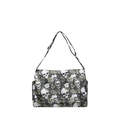 Large nylon tote bag with skull and rose prints featuring an adjustable strap - Black