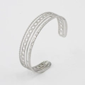 Close-up of layered silver stainless steel cuff bracelet with textured metallic chains - Silver CK525-SR (Layered Texture)