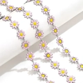 Pink daisy chain connector in stainless steel with yellow center for DIY jewelry making - Price per Meter / Steel-Pink