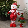Bonhomme de neige en peluche avec bonnet rayé rouge et mini sapin de Noël en tissu - Bonhomme de neige