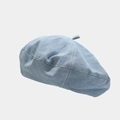 Detail of light blue denim beret with visible twill texture and classic stitched crown - One Size / Light Blue