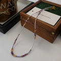 Tiger eye beaded necklace with purple and orange stones and gold lobster clasp - Amethyst Necklace XL0497
