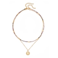 Handmade layered necklace with colorful natural beads and gold sun eye pendant - Purple Mixed Layered Set