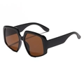 Oversized square black sunglasses with brown lenses and wide retro minimalist frames - Black Frame Tea Lens