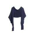 Solid navy blue knit shawl scarf with long sleeves made of warm acrylic yarn - Navy Blue / 220x35CM