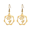 Elegant gold-plated stainless steel flower pendant hoop earrings with floral design - Gold Color Lotus