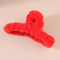Vibrant red plush shark hair claw clip for thick hair styling in winter season - Red