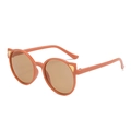 Kids orange cat ear sunglasses with gold trim and brown lenses shown in a side view - Orange Frame Tea Lens