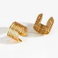Minimalist multi-layered gold geometric ear cuff with parallel hollow lines for women - Gold Multi-layer Hollow Wide Style (KG011)
