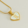 Golden heart necklace with white mother of pearl and H letter on snake chain - Letter H
