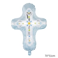 Palloncino a croce in alluminio azzurro e bianco con motivi floreali per feste, 70x51cm - Croce Blu