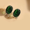 Orecchini a clip con gemma ovale in acrilico verde foresta e montatura a griffe argentata - Verde (Base Argento)