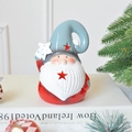 Christmas Gnome figurine with star cutouts in blue and red ceramic holiday style - Gray Hat Santa Claus (8.5*7.5*12.6cm)