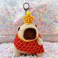 Cute Capybara plush keychain with crown and red checkered cloak for bags - Monk Light Brown + Silver Clip