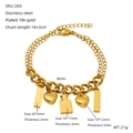Bracciale in acciaio al titanio placcato oro con ciondoli a cuore e boccetta su catena - Bracciale Ciondolo Forma Boccetta di Profumo Cuore (ZH260G) / Oro