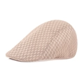 Men's breathable mesh flat cap in beige color with classic peaked brim design - M (56-58cm) / Beige