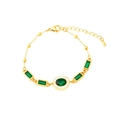 Pulsera de acero inoxidable dorado con piedras verde esmeralda y acentos de cristal - Gema Verde Ovalada