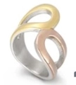 Three-tone minimalist interlocking curve ring in silver, gold, and rose gold finish - US 7 / Tri-color Curved Open Style (KR89094-LK)