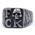 Anillo de acero inoxidable estilo punk gótico con grabados de calaveras y letras vintage - US 7 / Plata Gastada