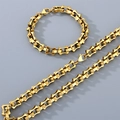 Conjunto de collar y pulsera de acero inoxidable dorado con eslabones tipo bambú - Pulsera 21cm / 10mm Dorado