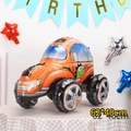 3D orange racing car foil balloon with dinosaur print for birthday party, 62x40cm size - Yellow Vintage Car