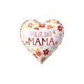 Heart-shaped foil balloon for Mother's Day with floral motifs and Feliz Día Mamá text - 18 Inch White Floral Cluster Heart Happy Mother's Day (F0705)