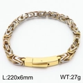 Two-tone 6mm Byzantine chain bracelet in gold and silver steel with technical specs - Matte Golden