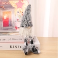 Detail of plush Christmas gnome with long checkered legs and soft white beard decor - Grey Plaid Style (Large) / Large