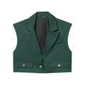 Dark green cropped suit vest with gold buttons and high-waist wide-leg trousers set - S / Green Waistcoat