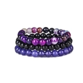 Detailed set of bohemian yoga stretch bracelets featuring pink crystal and black onyx beads - Blue & Purple Stone Set