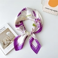 Elegant white silk square scarf with purple iris flower print and satin finish - Purple Gentian Flowers