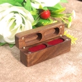 Dark walnut double slot ring box with red velvet lining for wedding and proposal - 4 Magnets Long Strip / Wine Red (Integrated Lining)