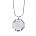 Silver Scorpio zodiac round pendant necklace with mother of pearl inlay and snake chain - Scorpio