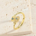 Gold evil eye fish ring with sparkling zircon stones and vintage minimalist design - Double Fish Evil Eye
