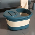 Bañera plegable portátil para pies en azul oscuro y blanco crema con tapa texturizada - Azul (Con Tapa)