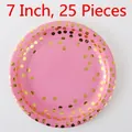 Pink 7-inch paper plates with gold foil dots for party decorations, set of 25 pieces - Small Paper Plates
