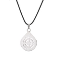 Silberne Edelstahl Lotus Anhänger Halskette mit rotierendem Mantra auf schwarzer Kordel - Stahl Tropfen Wachskordel Stil (SSN-00295)