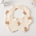 Gauze cotton petal baby bib with cute lion print and adjustable snap closure - Gauze Flower Wrap - Coffee Lion